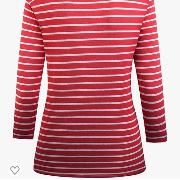 LilyCoco Women's Mock Neck Tops Red White Striped Long Sleeve Shirt, L - Picture 4 of 9